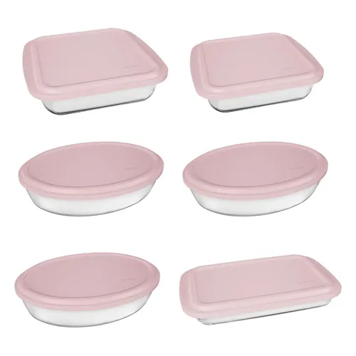 Conjunto Assadeiras 6 Peças com Tampa Cor Rosa Marinex