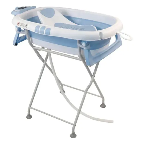 Banheira para Bebê Dobrável Maxi Baby Melon com suporte, assento e termômetro, azul