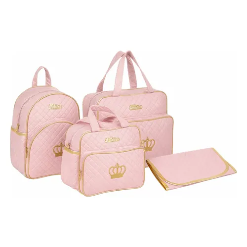 Kit rosa-claro da RD Ric Deveras com mochila, duas bolsas e trocador