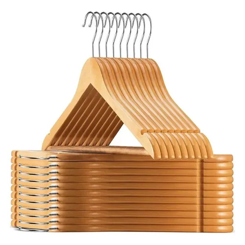 Kit 30 Cabides de Madeira com Barra Antideslizante Kontuz CABMD1-30