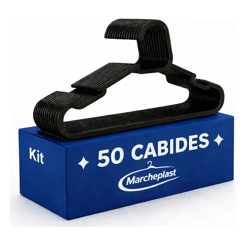 Kit 50 Cabides Adulto Preto Reforçado Marcheplast Kombate