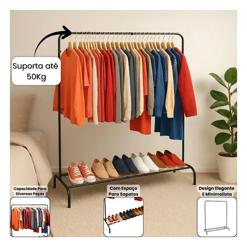 Arara Cabideiro de Chão com Sapateira Lar Textil