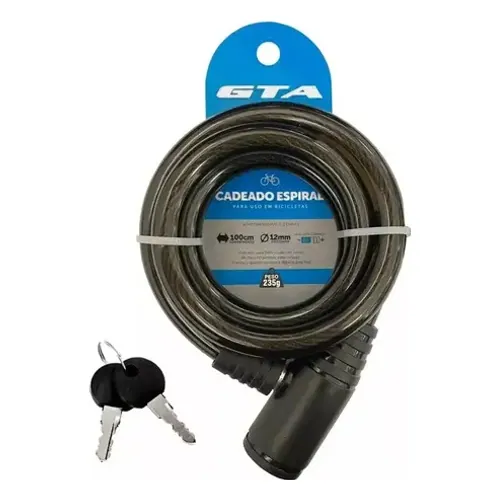 Cadeado de Bicicleta GTA Espiral 12 mm x 1 m com Chave