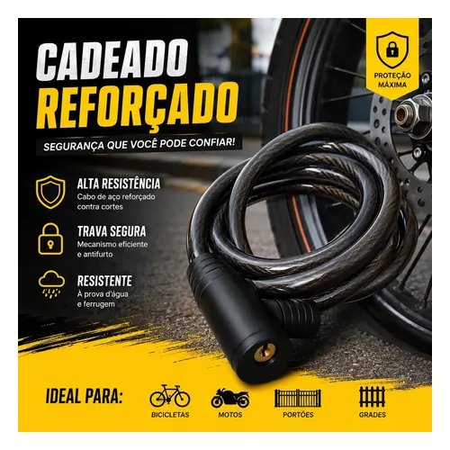 Cadeado de Bicicleta Lamericano Espiral 12 mm x 1 m com Chave