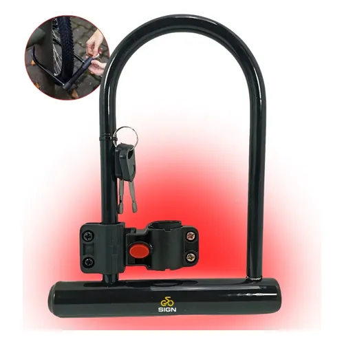 Cadeado U-lock Sign BK-0189 com Suporte e 2 Chaves