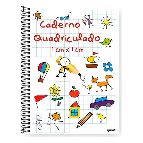 Caderno Universitário Quadriculado 1 x 1 cm Spiral Capa Dura 96 Folhas