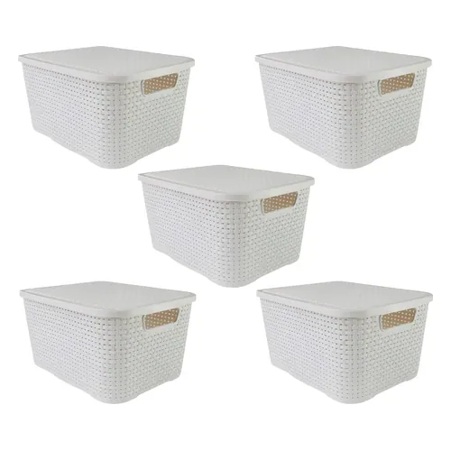 Kit 5 Caixas Organizadoras Arqplast Rattan 7 L Brancas com Tampa