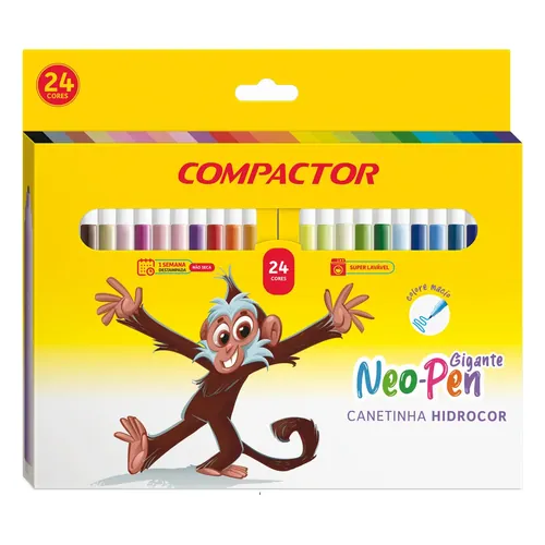 Canetinha Hidrográfica Compactor Neo Pen Gigante 24 Cores