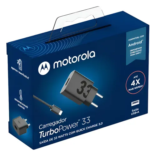 Carregador de parede Motorola TurboPower 33 W SJMC337-C com cabo USB-C preto