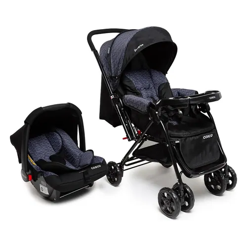 Travel System Cosco Kids Reverse Duo, carrinho com bebê conforto Wizz, preto rajado