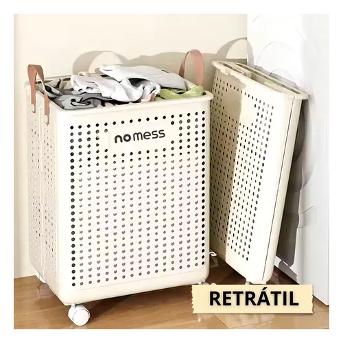 Cesto de Roupa Dobrável com Rodas No Mess 50 L