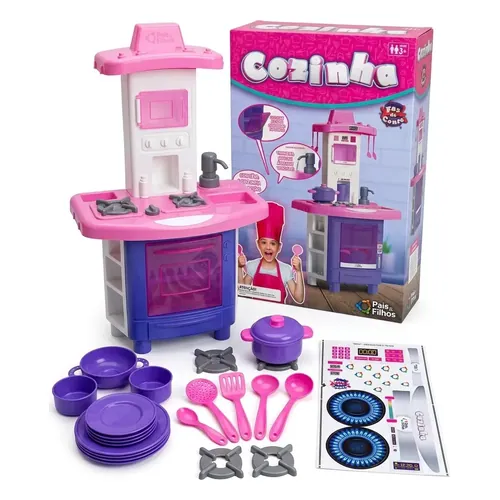 Kit Cozinha Fogão Infantil Pais & Filhos Faz de Conta com Torneira