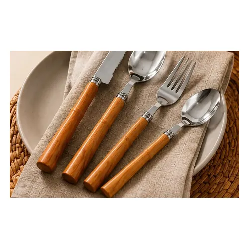 Faqueiro Hold On 24 Peças Inox Cabo Bege