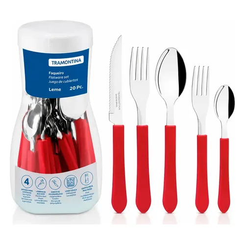 Faqueiro Tramontina Leme Aço Inox 20 Peças Vermelho
