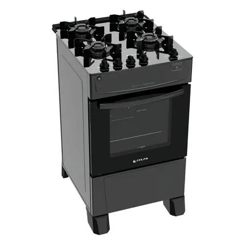 Fogão 4 Bocas Atlas Mônaco Top Glass Preto com Mesa de Vidro e Acendimento Automático Bivolt
