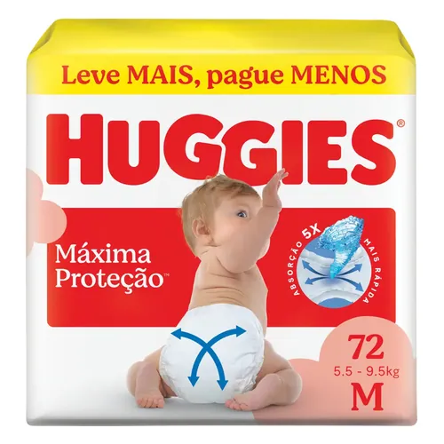 Fralda Huggies Máxima Proteção M, 72 unidades
