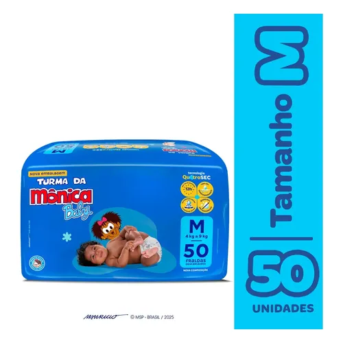 Fralda Turma da Mônica Baby M, 50 unidades
