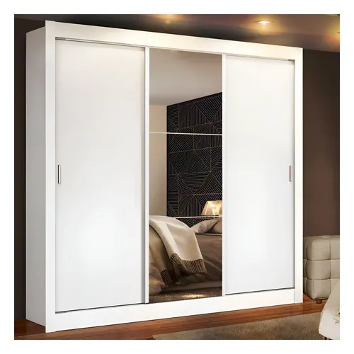 Guarda-roupa Casal Madesa Mônaco 3 Portas de Correr com Espelho Branco