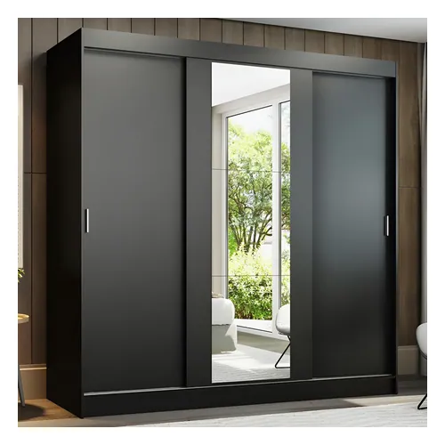 Guarda-roupa Casal Madesa Reno 3 Portas de Correr com Espelho Preto