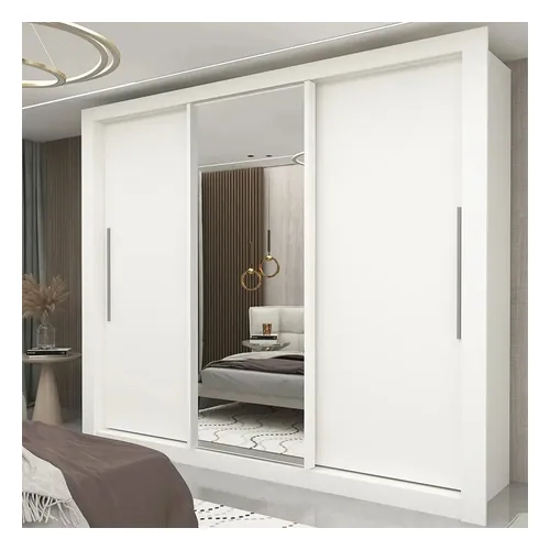 Guarda-roupa Casal Yescasa Milão 3 Portas de Correr Espelhada MDF Branco