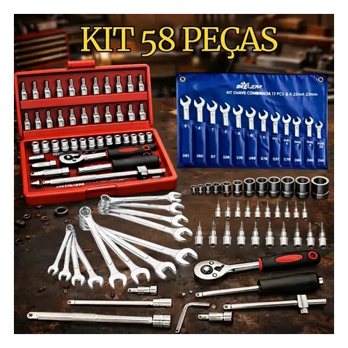 Kit de Ferramentas Hexon 58 Peças com Catraca e Chaves Combinadas