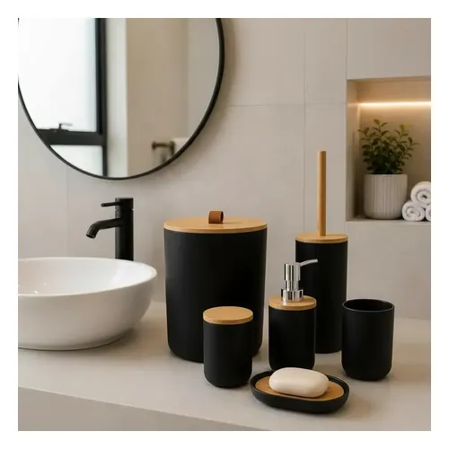 Kit de Banheiro Luxena 6 Peças com Lixeira e Escova Sanitária