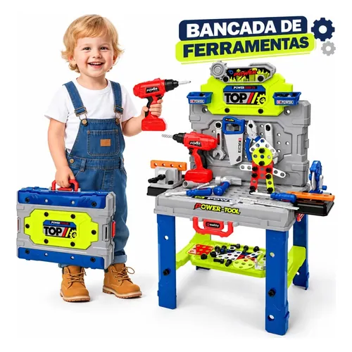 Bancada de Ferramentas Infantil Atacarejo Kids com Furadeira, 132 Peças