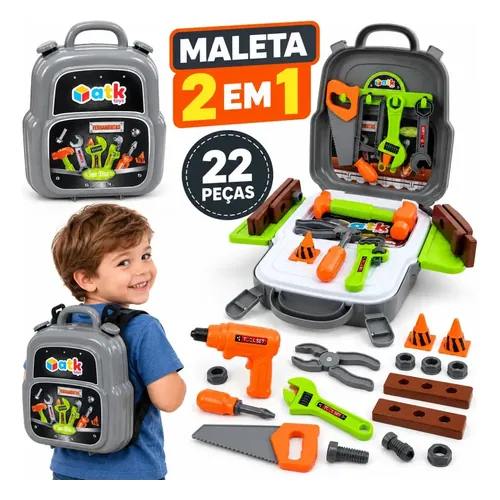 Kit de Ferramentas Infantil Atacarejo Kids 3 em 1 Mochila, 22 Peças