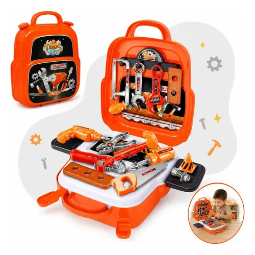 Kit Maleta Mochila de Ferramentas Oficina Infantil Kizumba, 22 Peças