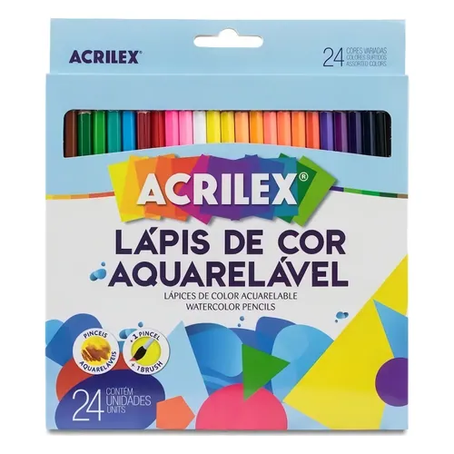 Lápis de Cor Aquarelável Acrilex 24 Cores com Pincel