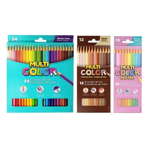 Kit Lápis de Cor Faber-Castell 24 Cores, 12 Tons de Pele e 10 Tons Pastel