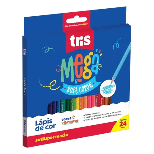 Lápis de Cor Tris Mega Soft Color 24 Cores Triangular
