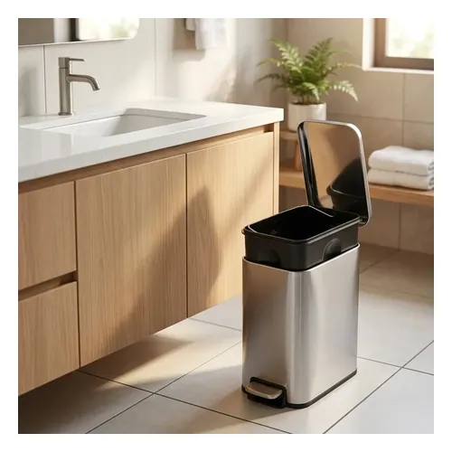 Lixeira de Inox Powermaid Linea Retangular 5 Litros com Pedal