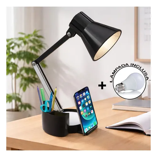 Luminária Articulável Marx Greg 3D com Porta-lápis e Suporte de Celular