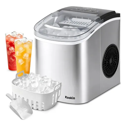 Máquina de Gelo Kookin KNMG-12 em aço inox, com tampa transparente