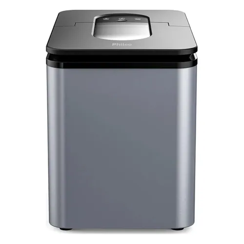 Máquina de Gelo Philco PMG12A cinza, com tampa preta e visor