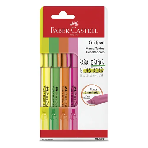 Kit Marca-Texto Faber-Castell Grifpen 4 Cores Neon
