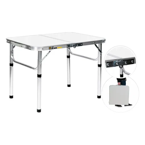 Mesa dobrável The Black Tools TB-90 de alumínio, aberta e fechada
