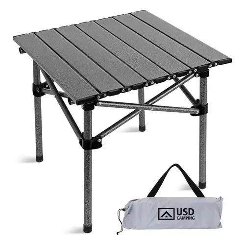 Mesa de camping dobrável USD preta com bolsa de transporte