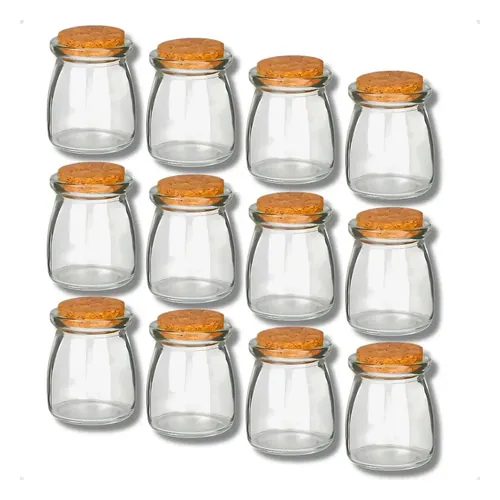 Kit com 12 Potes de Vidro com Tampa de Cortiça Bravli