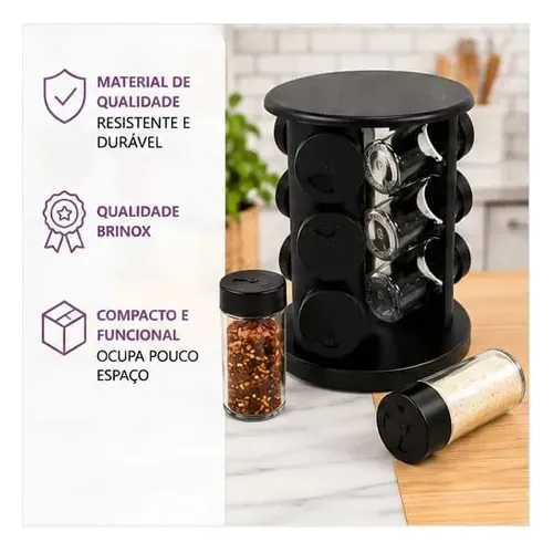 Porta-Temperos de Vidro Brinox Lock & Stock 10 Peças Preto