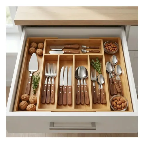 Organizador de Talheres de Bambu Extensível 5 Divisórias Luwave