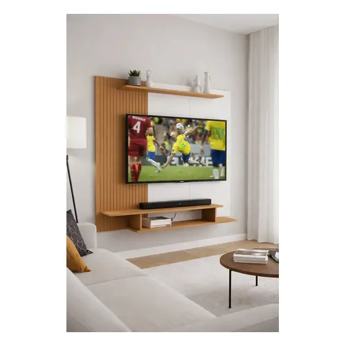 Painel Sala Tv 55 Polegadas Efeito Ripado Rack 133x109 Off White