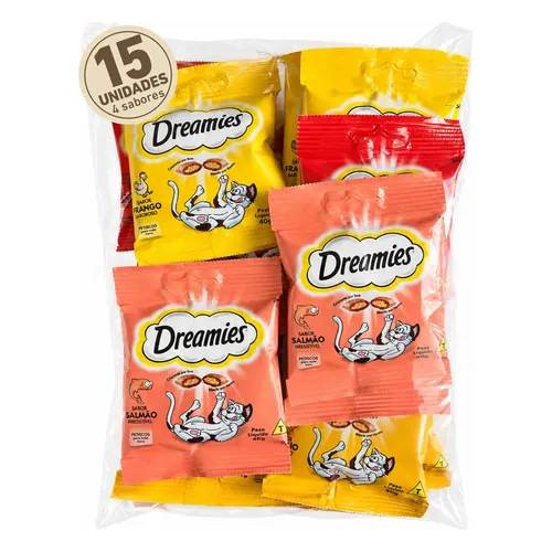 Petisco Dreamies para Gatos Kit 15 Pacotes Sabores Mistos