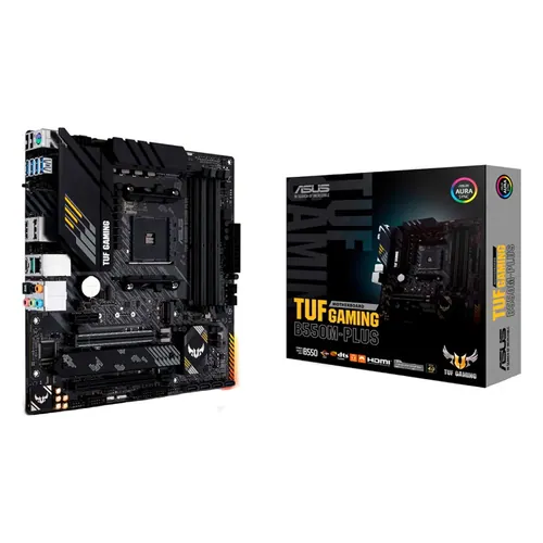 Placa-mãe Asus TUF Gaming B550M-Plus, preta, vista de cima