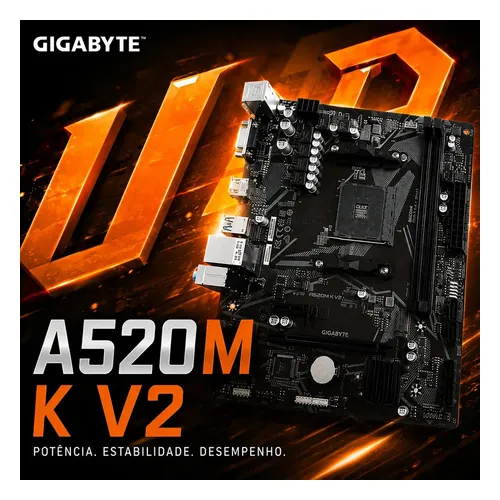 Placa-mãe Gigabyte A520M K V2, vista de cima