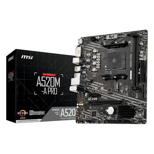 Placa-mãe MSI A520M-A PRO, preta, vista de cima