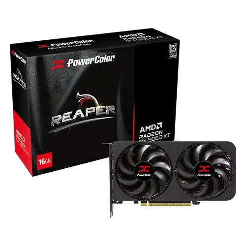 Placa de vídeo PowerColor Reaper Radeon RX 9060 XT 16 GB, com duas ventoinhas