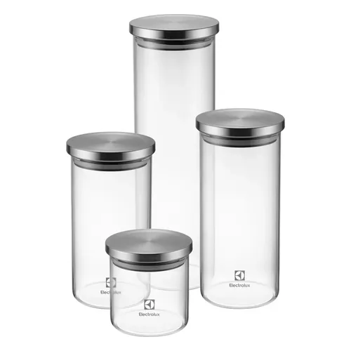 Kit 4 Potes Herméticos de Vidro com Tampa Inox Electrolux 2 L