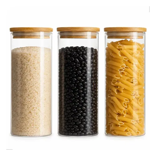 Kit 3 Potes Herméticos de Vidro 1 L com Tampa de Bambu Muug